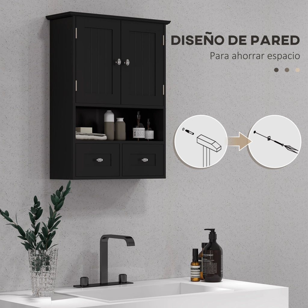 Armadietto Bagno Sospeso con 2 Ante e 2 Cassetti ¨C Zephmum ¨C Nero 50.8x17.8x66 cm