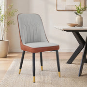 Set di 2 sedie da pranzo moderne in PU bicolore grigio chiaro e marrone; gambe nere in metallo