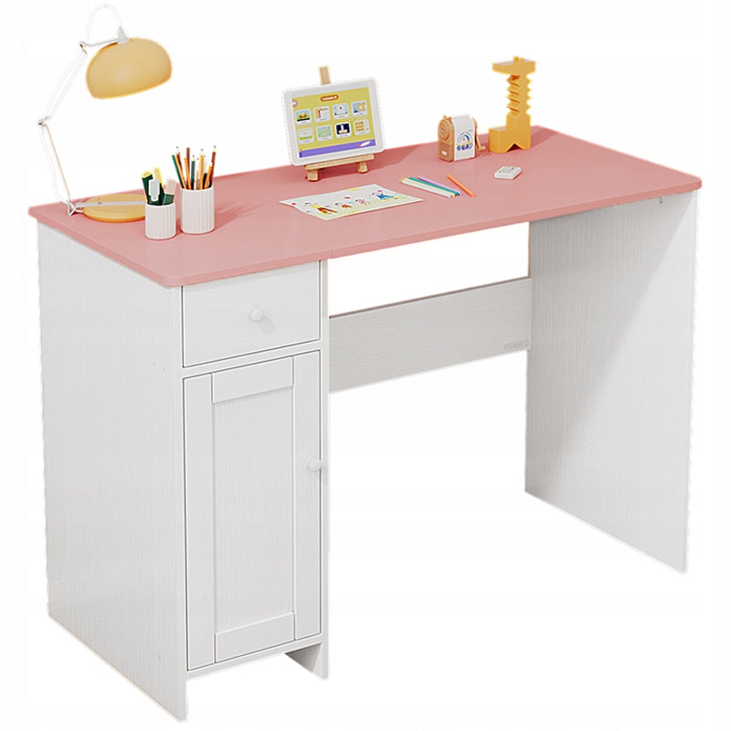 SCrivania bianca con cassetto e armadietto per bambina con piano rosa capiente