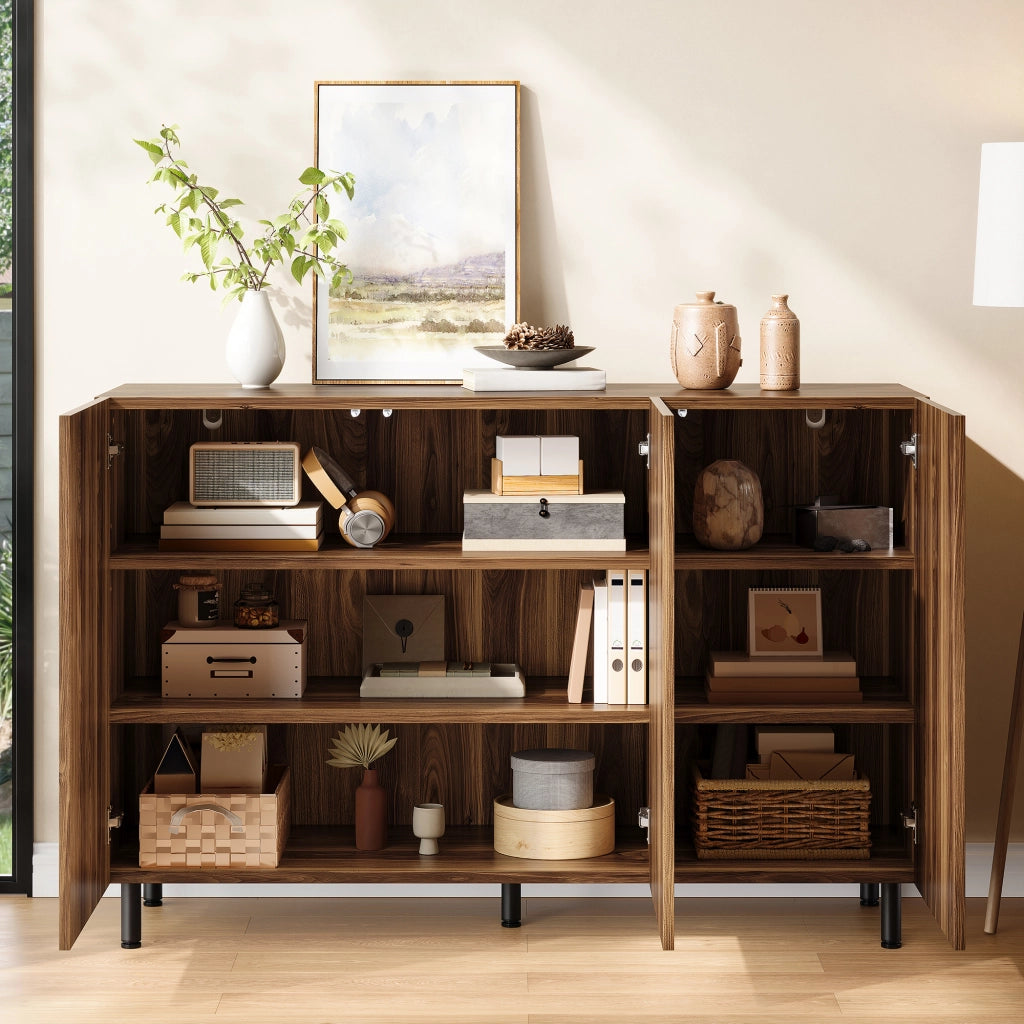 Mobile Scarpiera 2 in 1 Credenza Noce 120 cm con 3 Ante e Ripiani Regolabili