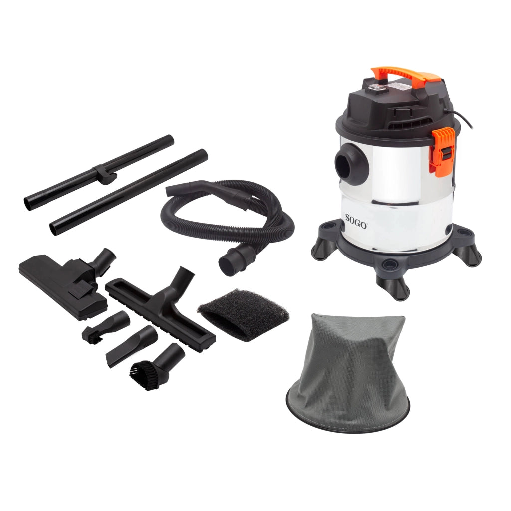 Aspirapolvere bidone solidi e liquidi 1200W, contenitore 20L, filtro HEPA lavabile, funzione soffiatore - SOGO