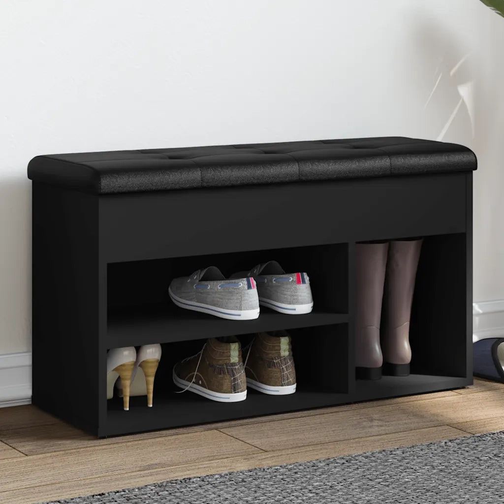 Panca Porta Scarpe-Sgabello-Panca Scarpiera Nera 82x32x45,5 cm in Legno Multistrato