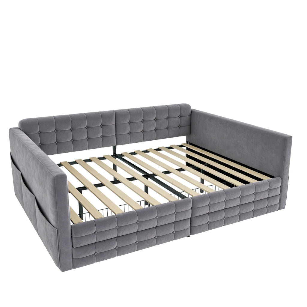 Letto Divano 2 posti con 2 cassetti e 4 tasche portaoggetti 140×190 cm; senza materasso; grigio