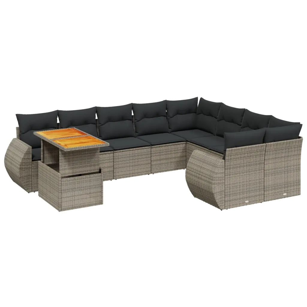 Set Divano da Giardino 10 pz con Cuscini Grigio in Polyrattan
