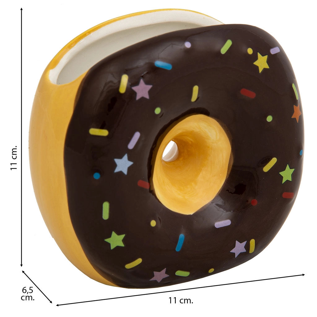 Portapenne a ciambella in ceramica marrone 11x6,5x11h