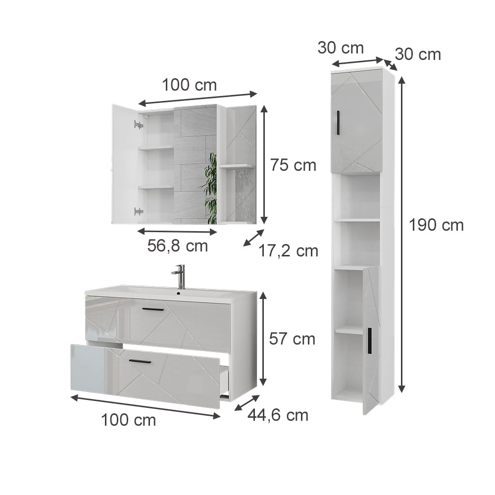 Vicco Set di mobili da bagno Bianco/bianco lucido 4 parti