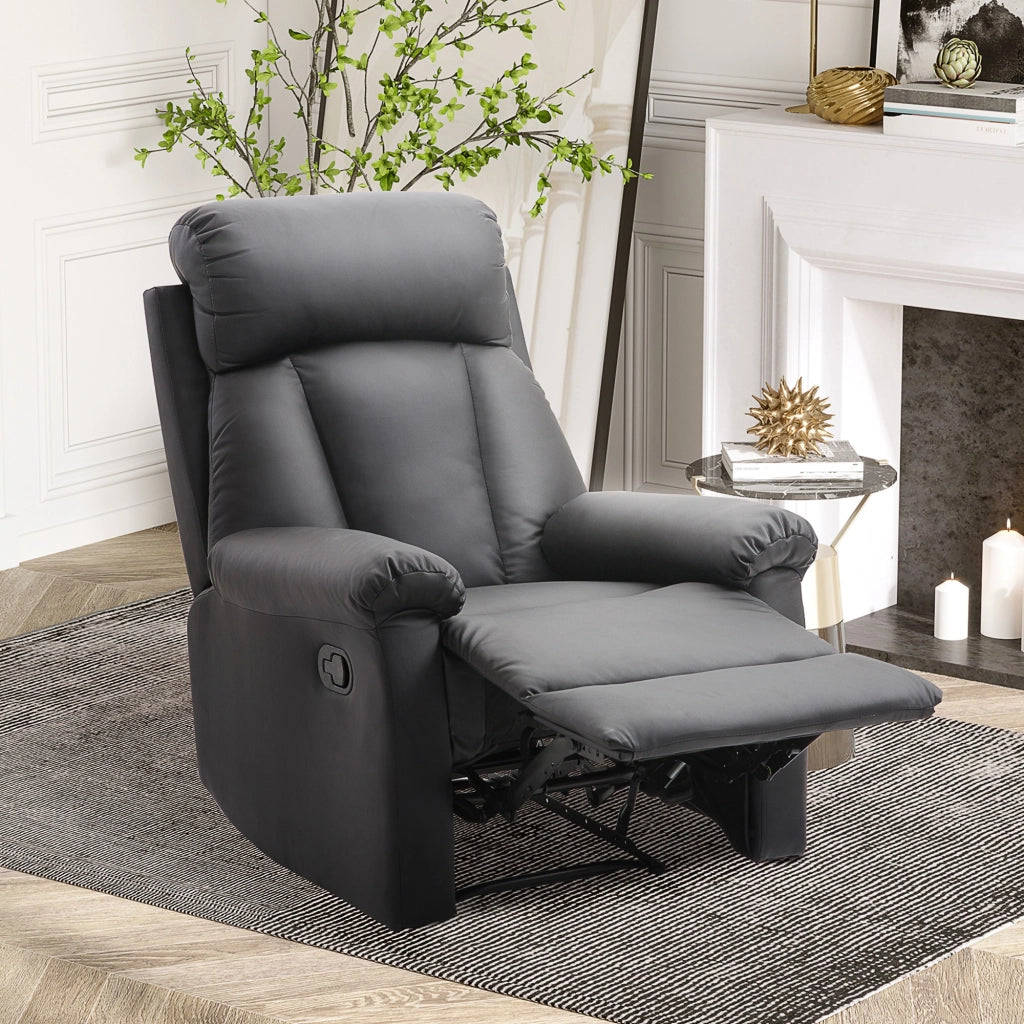 EasyComfort Poltrona Relax Reclinabile Imbottita Ergonomica con Poggiapiedi Pelle PU 80 x 97 x 107cm Nero