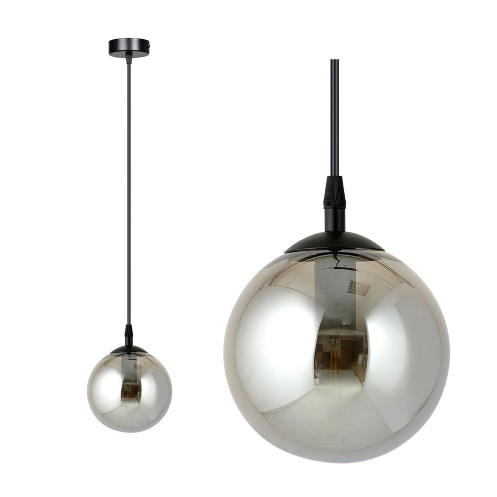 Lampada a sospensione Cosmo in acciaio nero con diffusore in vetro