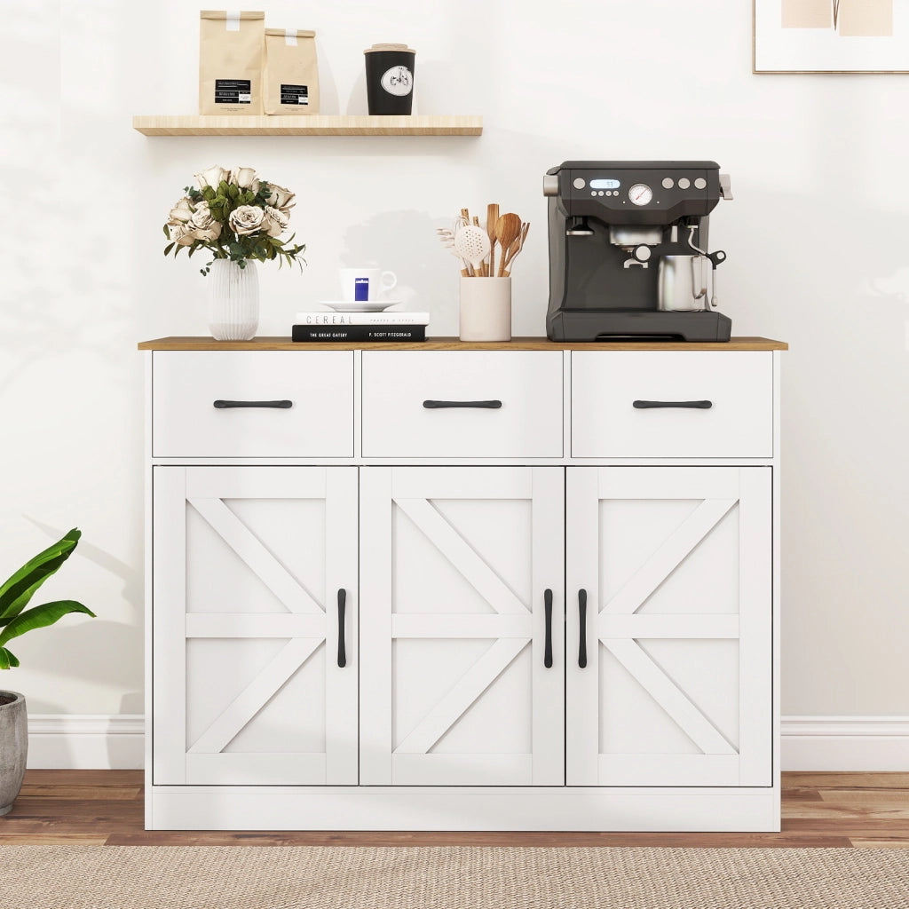 Grande credenza da 108 cm con ripiani regolabili e ante-Mobile cucina in legno per sala da pranzo e soggiorno Bianco