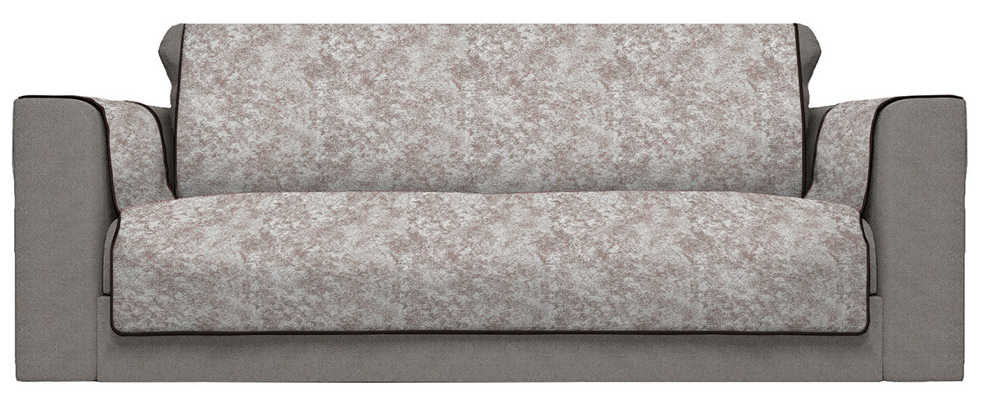 Copridivano con Copri Braccioli Seduta 125 cm in Poliestere e Cotone Marrone