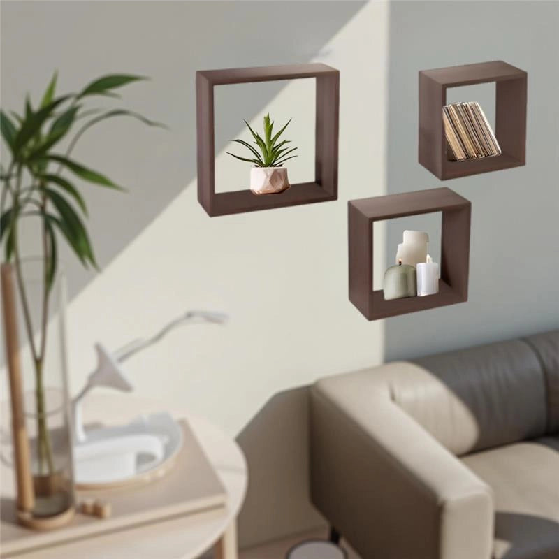 SET 3 PENSILI QUADRATI IN LEGNO DA PARETE IN TRE MISURE CON FINITURA NOCE