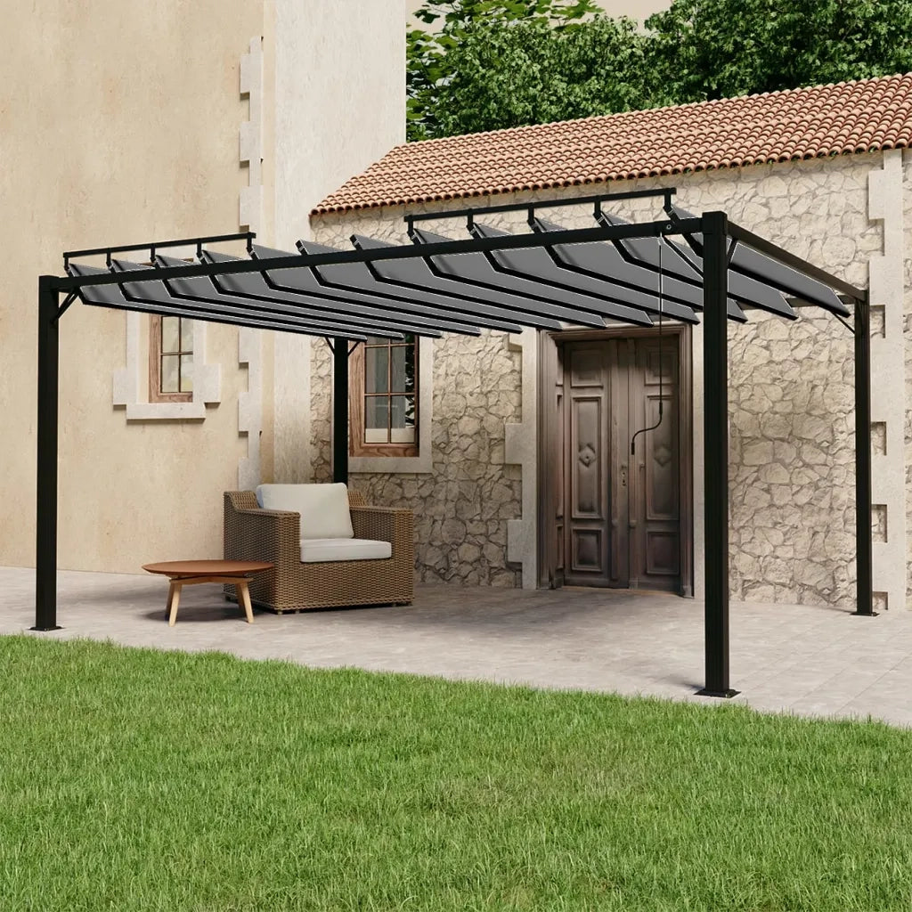 Gazebo con Tetto a Lamelle 3x4 m in Tessuto Antracite/Alluminio 313929