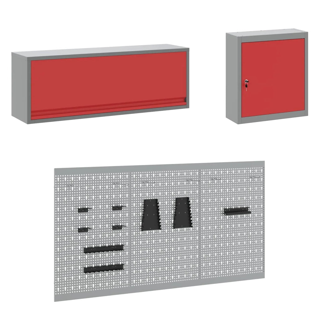 Mobile da lavoro 8 pcs Rosso Legno ingegnerizzato e acciaio 3321459
