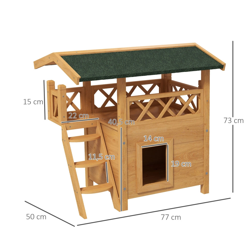 Casetta per Gatti con Terrazza ¨C Zephmum ¨C Legno Naturale e Verde 77x50x73 cm