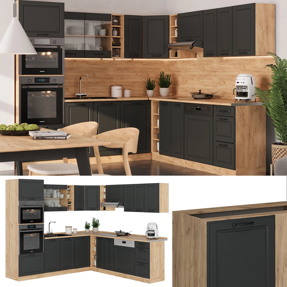 Vicco Cucina angolare completa Antracite casa di campagna/rovere dorato 237 x 247 cm , PL Antracite
