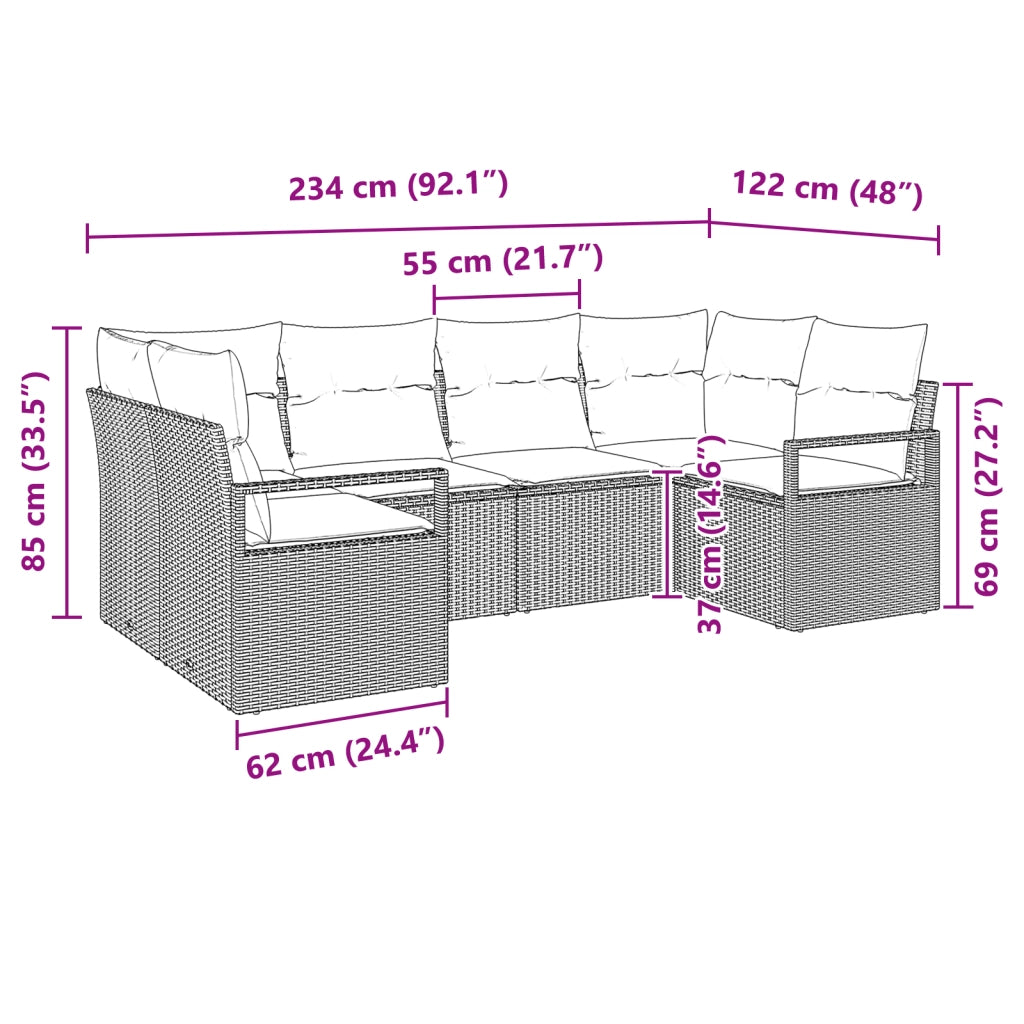 Set Divano da Giardino in 6 Pezzi con Cuscini Rattan Polirattan Marrone