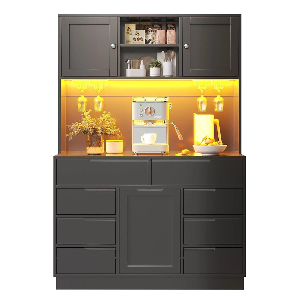 Armadio alto moderno - Xylo - 120x40x183,5 cm - Nero - Illuminazione LED intelligente, 8 cassetti, chiusura magnetica