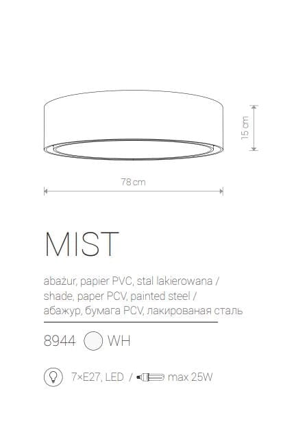 Plafoniera Nowodvorski MIST bianca 7xE27 dimmer Ø84,5cm