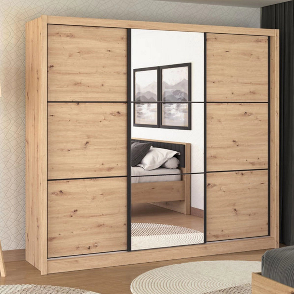 Armadio Camera da Letto Marasino, Guardaroba Grande Appendiabiti, 242x215.5h cm Marrone Rovere Nodi