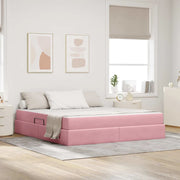 Letto con contenitore e materasso Rosa 160 x 200 cm Velluto