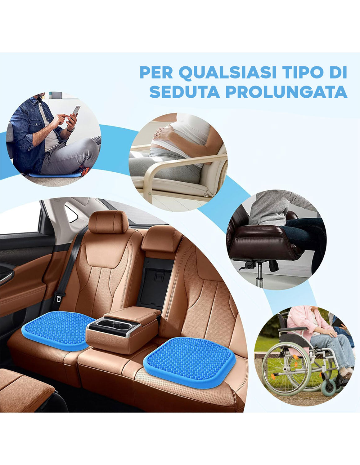 Set 3 Pezzi Cuscino Gel per Sedute Prolungate 37x30x4 cm Ergonomico