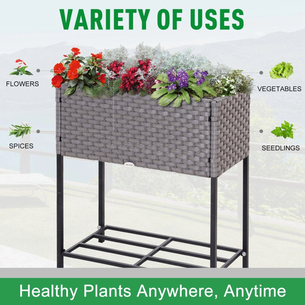 Fioriera in Metallo e Polietilene Effetto Vimini 70x30x72 cm  Grigio