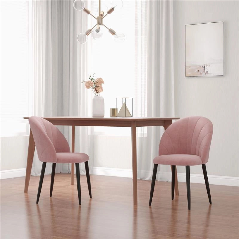 SET 2 SEDIE DA PRANZO IMBOTTITE STILE NORDICO IN METALLO E VELLUTO, 52X54X79CM, ROSA