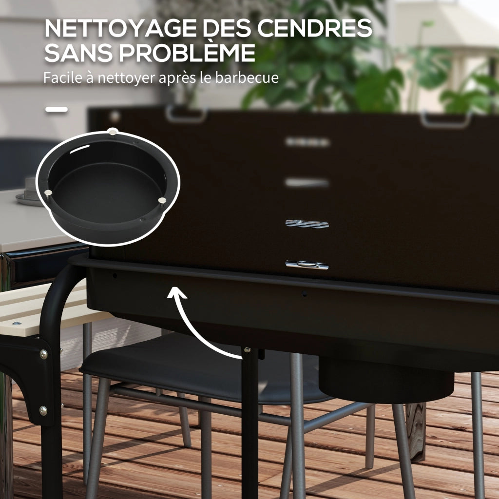 Barbecue a carbone con piede, griglia regolabile, 2 ruote e 3 ripiani ¨C zephmum ¨C nero