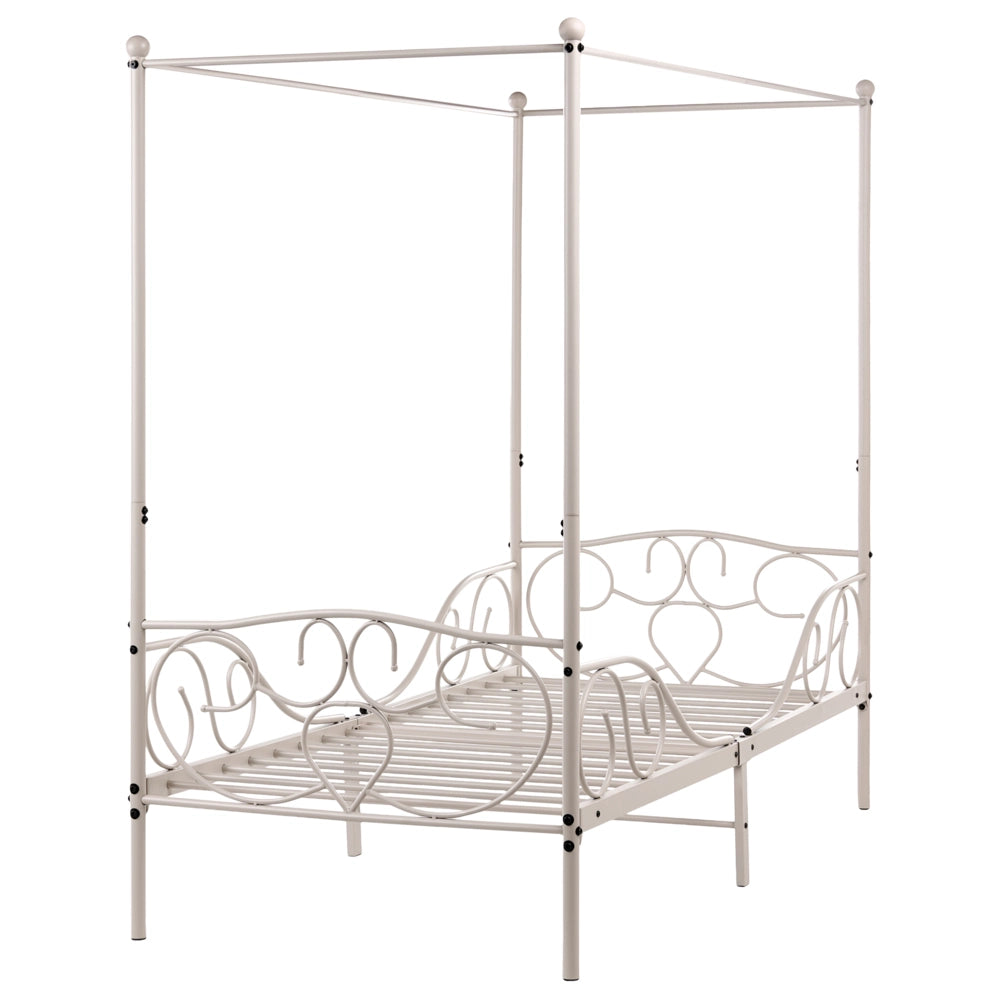 Letto singolo a baldacchino in metallo nero 90 x 200 cm beige chiaro Retro Decorativo