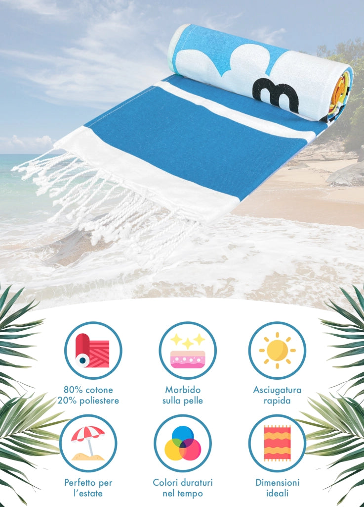 Telo Mare Con Frange Asciugamano Da Spiaggia Misura Grande 90x190 Cm Assorbente In Morbido Cotone Leggero Stampe Moderne Anti Sabbia Lettino Vacanze Piscina Mediterraneen