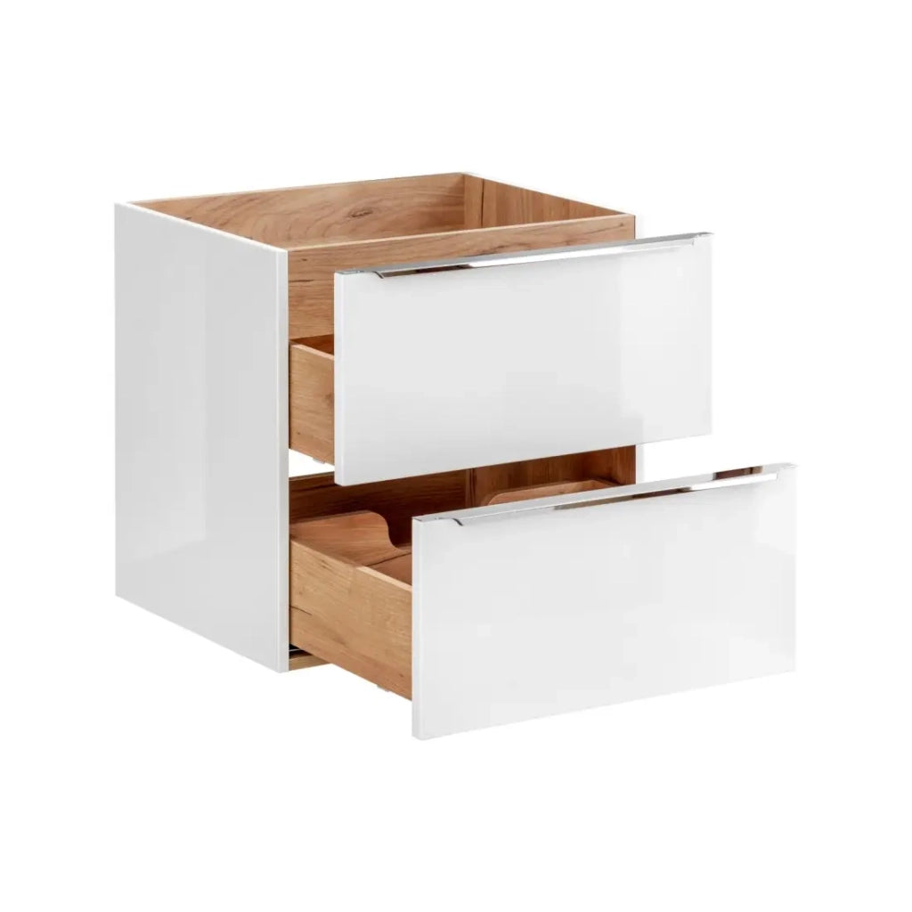 Mobile sottolavabo NALYA 60 cm – Bianco lucido e rovere chiaro – Design sospeso