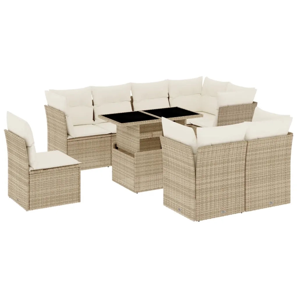 Set Divano da Giardino 9 pz con Cuscini Beige in Polyrattan 3266728