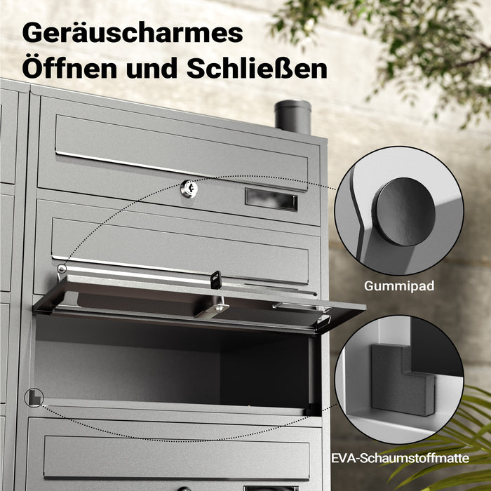 Cassetta postale condominiale autoportante 10 posti, grigio, 2 moduli con supporto a terra