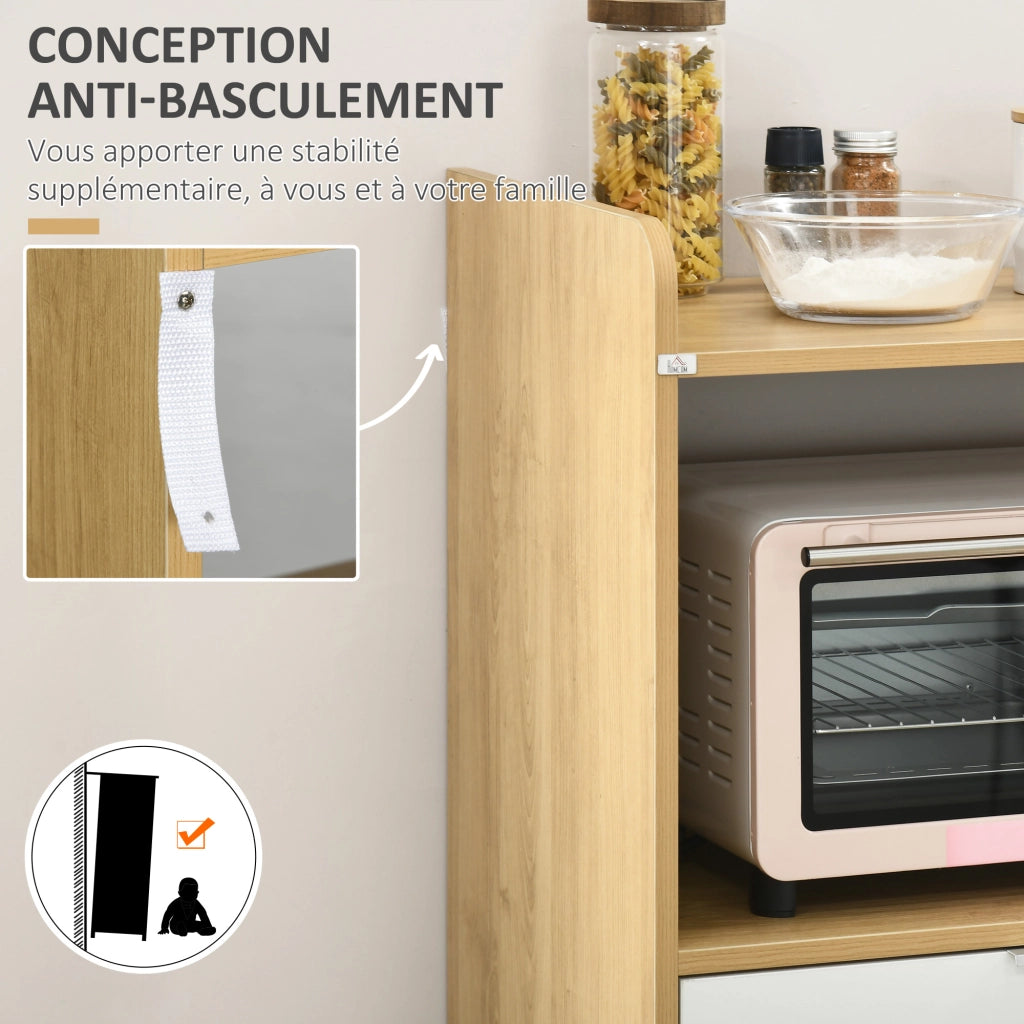 Mobile per microonde con cassetto e ripiano regolabile ¨C zephmum ¨C naturale e bianco 58x40x118 cm
