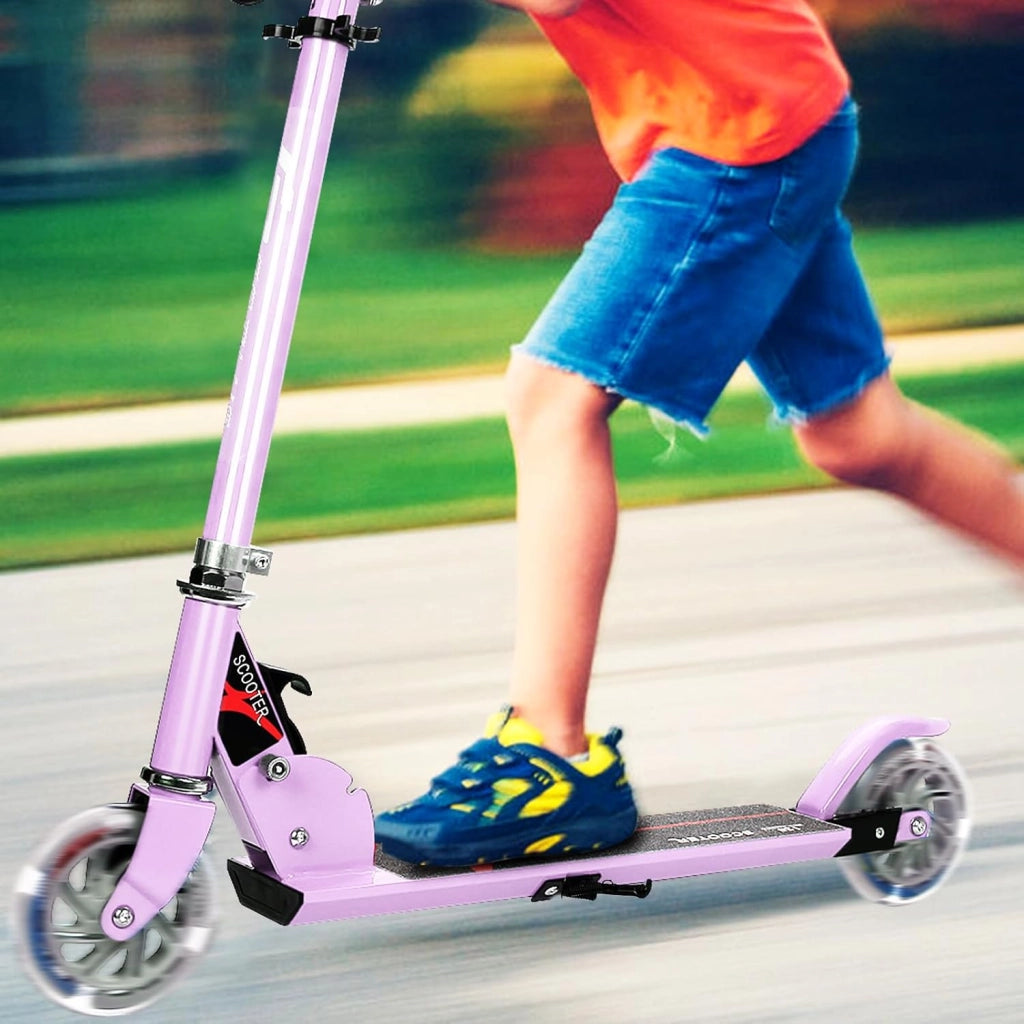 Monopattino Bambini con 2 Ruote LED, Monopattino Bambina Pieghevole in Alluminio con Altezza Regolabile, Crico Massimo di 70 kg, Scooter Portatile per Bambini da 4 Anni+