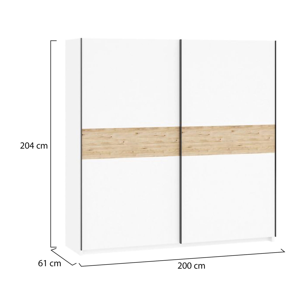 Armadio Camera da Letto Nalika, Guardaroba 2 Ante 2 Ripiani, 200x204h cm Bianco