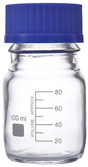 Contenitore per riscaldamento 100ml - Vetro spesso - Strettamente chiuso - Coperchio a vite blu - Laboratorio - Conservazione liquida - Contenitore per conservazione