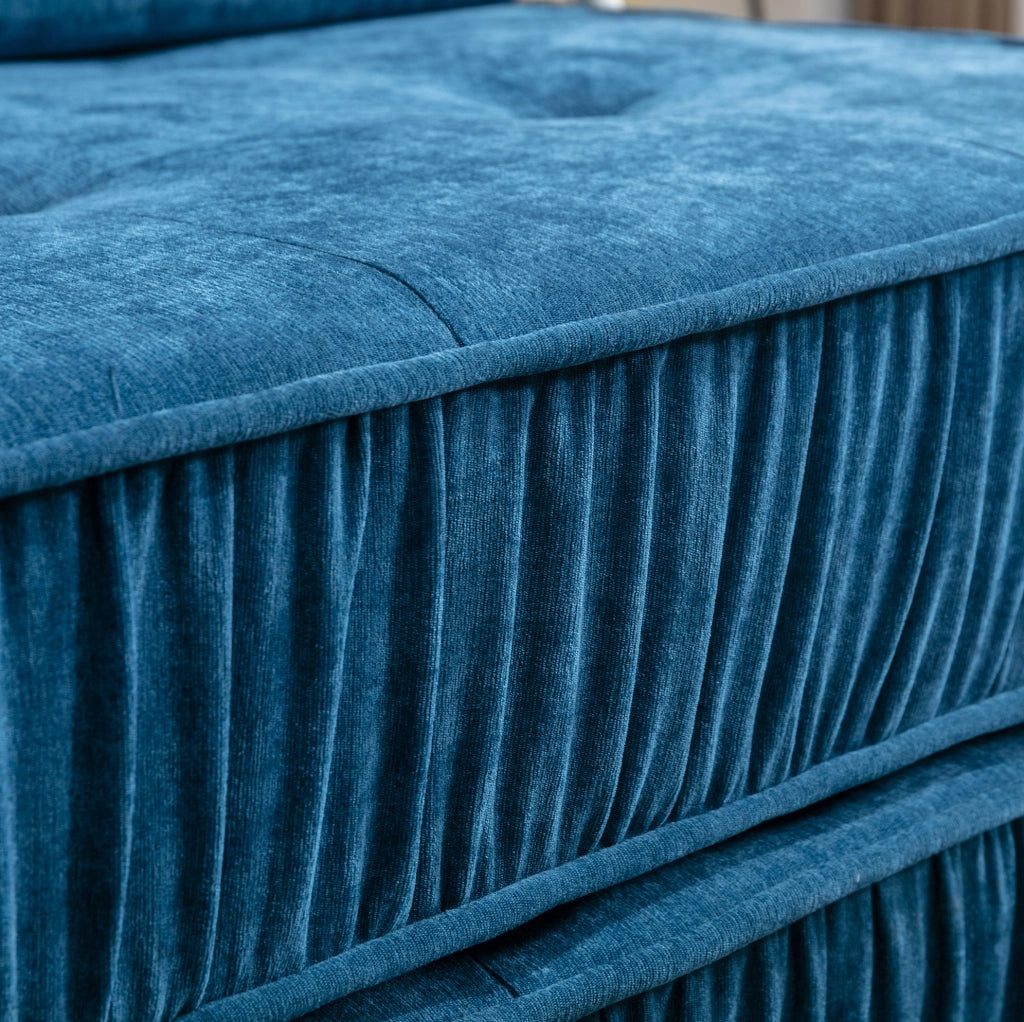 Divano letto pieghevole modulare in ciniglia blu 186x93x44;5 cm