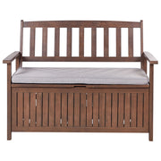 Panca da Esterno con Contenitore in Legno Massello di Acacia 2 Posti 120 cm Colore Scuro e cuscino Grigio