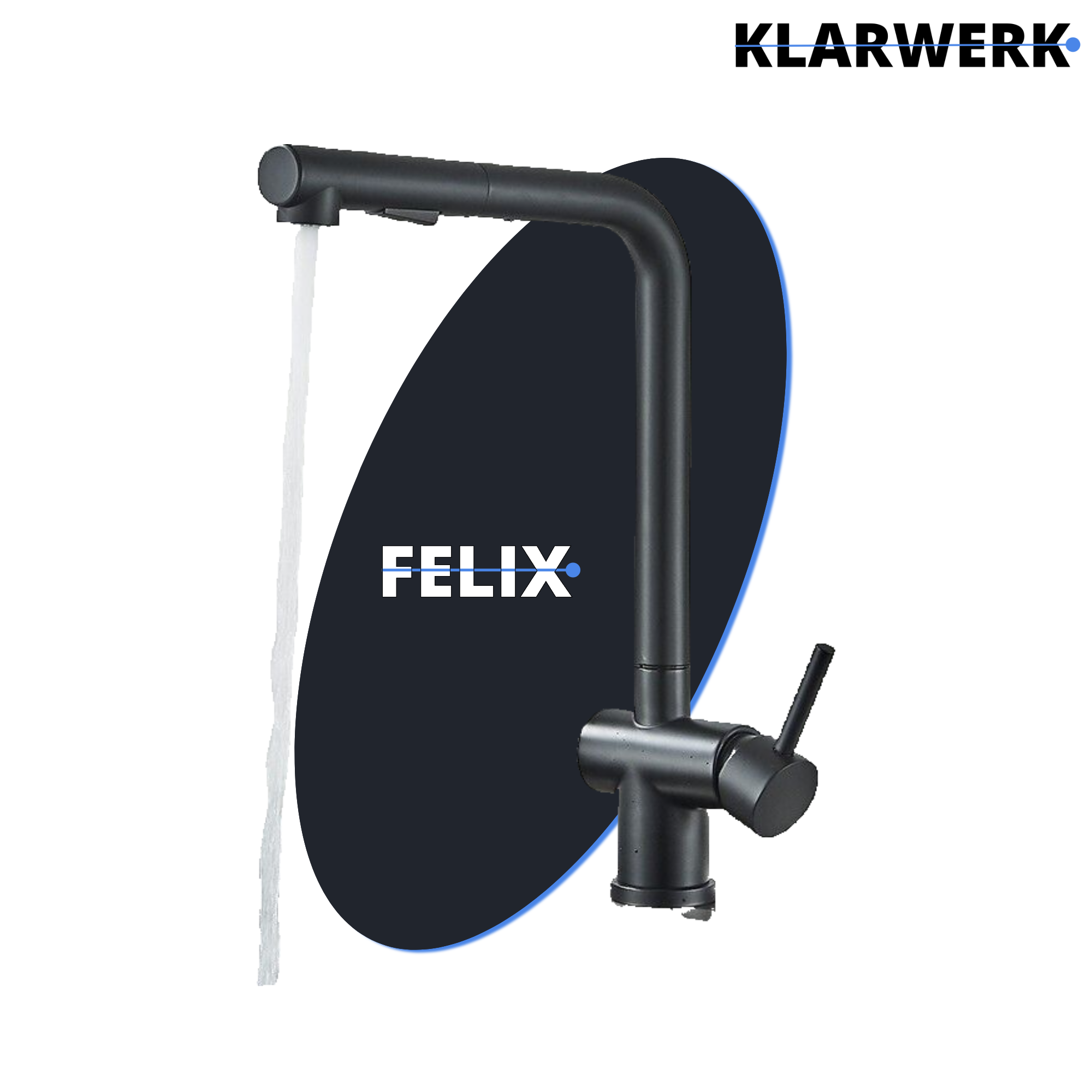 FELICE| Rubinetto da cucina estraibile Premium in acciaio inox nero opaco | Miscelatore canna dritta | Rubinetto gastro alta pressione 360° 2 attacchi