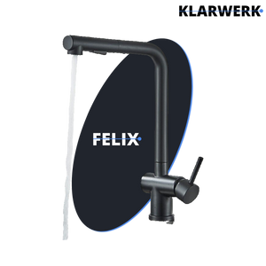 FELICE| Rubinetto da cucina estraibile Premium in acciaio inox nero opaco | Miscelatore canna dritta | Rubinetto gastro alta pressione 360° 2 attacchi