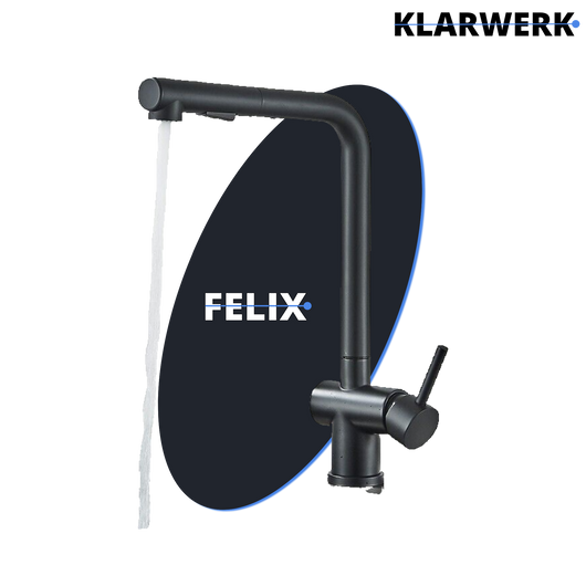 FELICE| Rubinetto da cucina estraibile Premium in acciaio inox nero opaco | Miscelatore canna dritta | Rubinetto gastro alta pressione 360° 2 attacchi