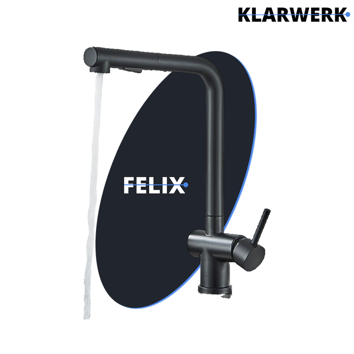 FELICE| Rubinetto da cucina estraibile Premium in acciaio inox nero opaco | Miscelatore canna dritta | Rubinetto gastro alta pressione 360° 2 attacchi