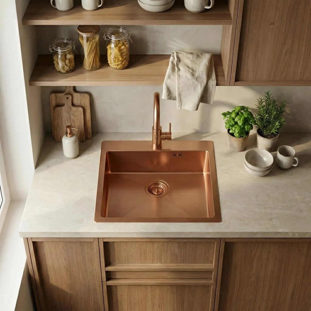 Lavello In Acciaio Leo 50 Brush Copper senza rubinetto da cucina