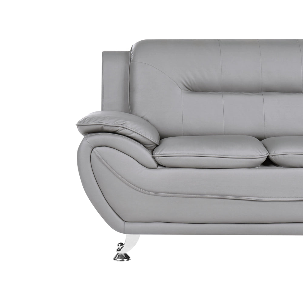 Divano a 3 posti in ecopelle vegana grigio con braccioli e gambe in metallo argentato facile da pulire stile moderno e glamour per il soggiorno