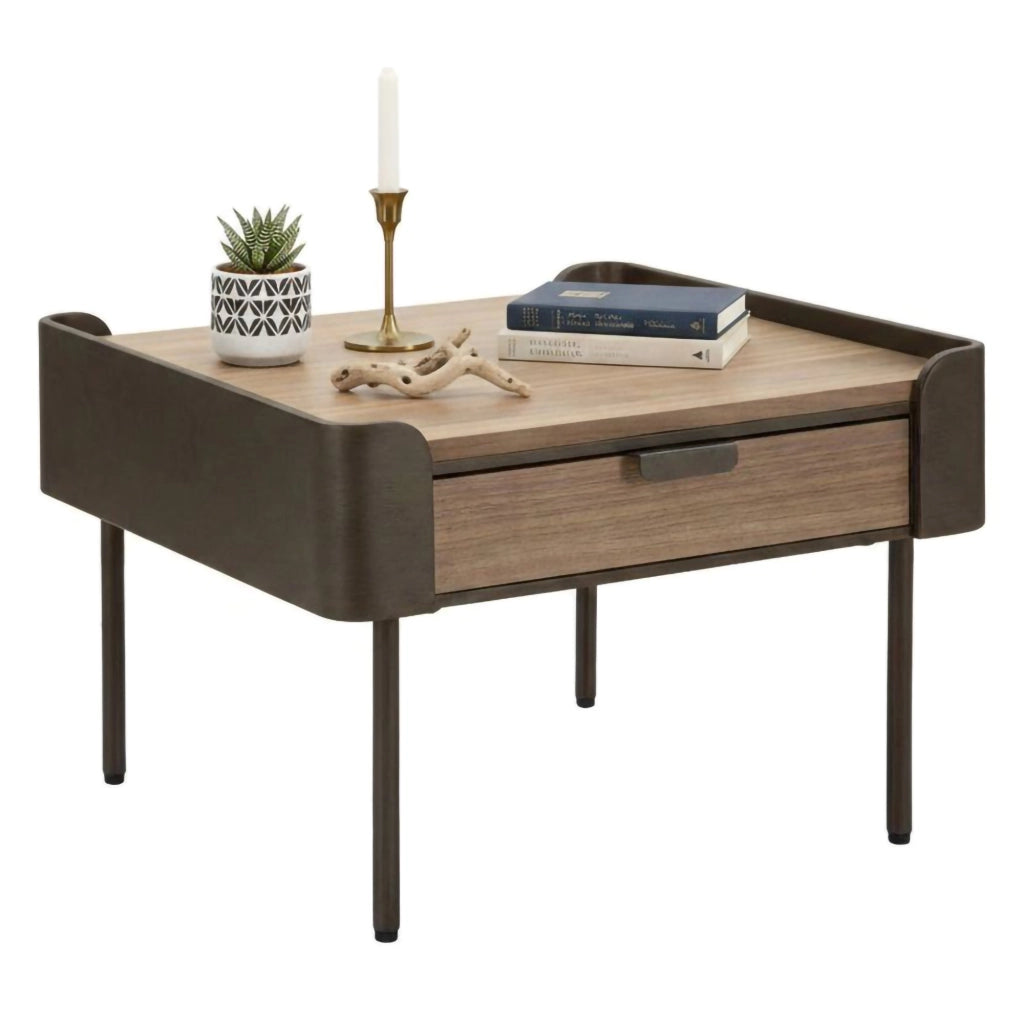 Tavolino da salotto Icona, Tavolo basso da caffè, Portariviste per divano, Ripiano da soggiorno, 60x60 h41 cm, Grigio e Marrone