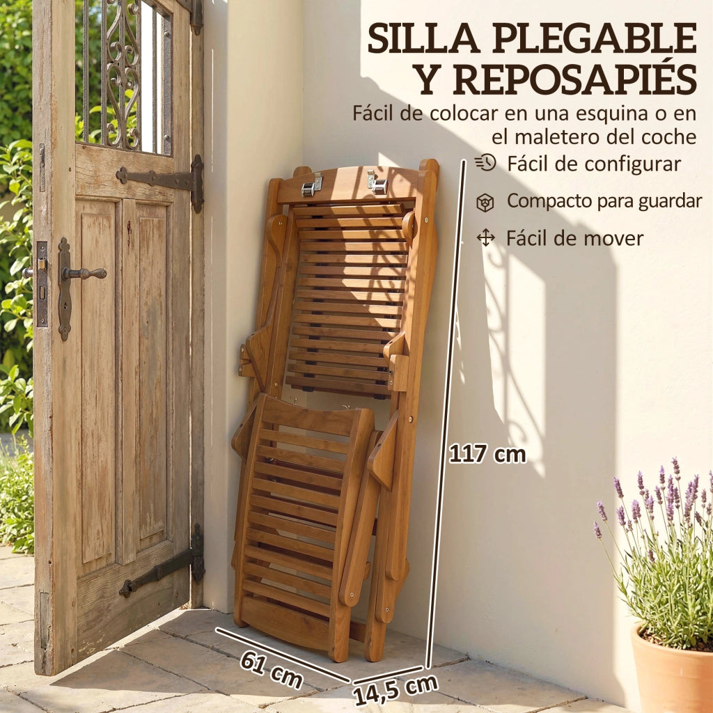 Sedia Pieghevole con Poggiapiedi e Cuscino ¨C zephmum ¨C 158x61x70 Beige