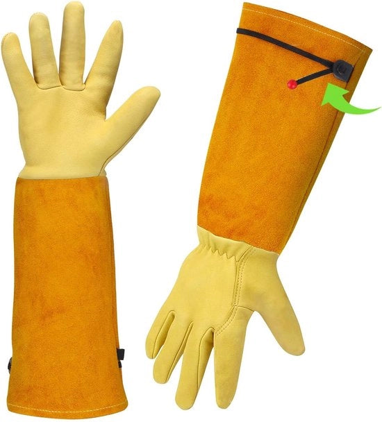 Manicure con Protezione da Spine per Giardinieri - Mocassini in Pelle di Capra - Lunghezza - Protezione al Gomito - Regali per Giardinieri - Giallo Grande