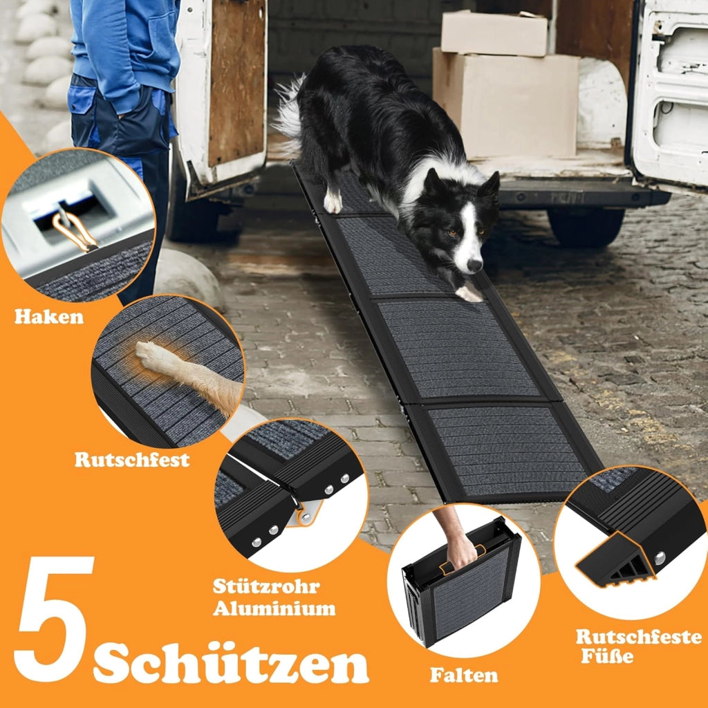 Rampa per cani pieghevole per auto, con superficie del tappeto, rampa per animali domestici, rampa per cani, antiscivolo, fino a 110 kg, rampa per cani per auto, camion, SUV