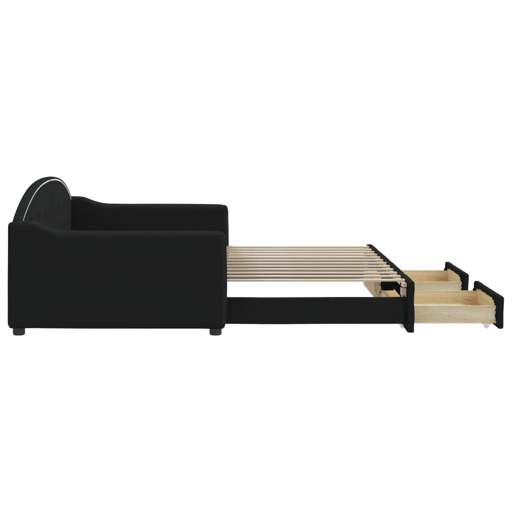 Divano Letto Estraibile con Cassetti Nero 100x200 cm in Tessuto